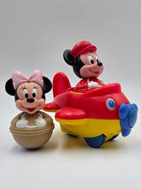 Disney Weeble Wobble Airplane With Mickey And Minnie Arco Toy Vintage Read